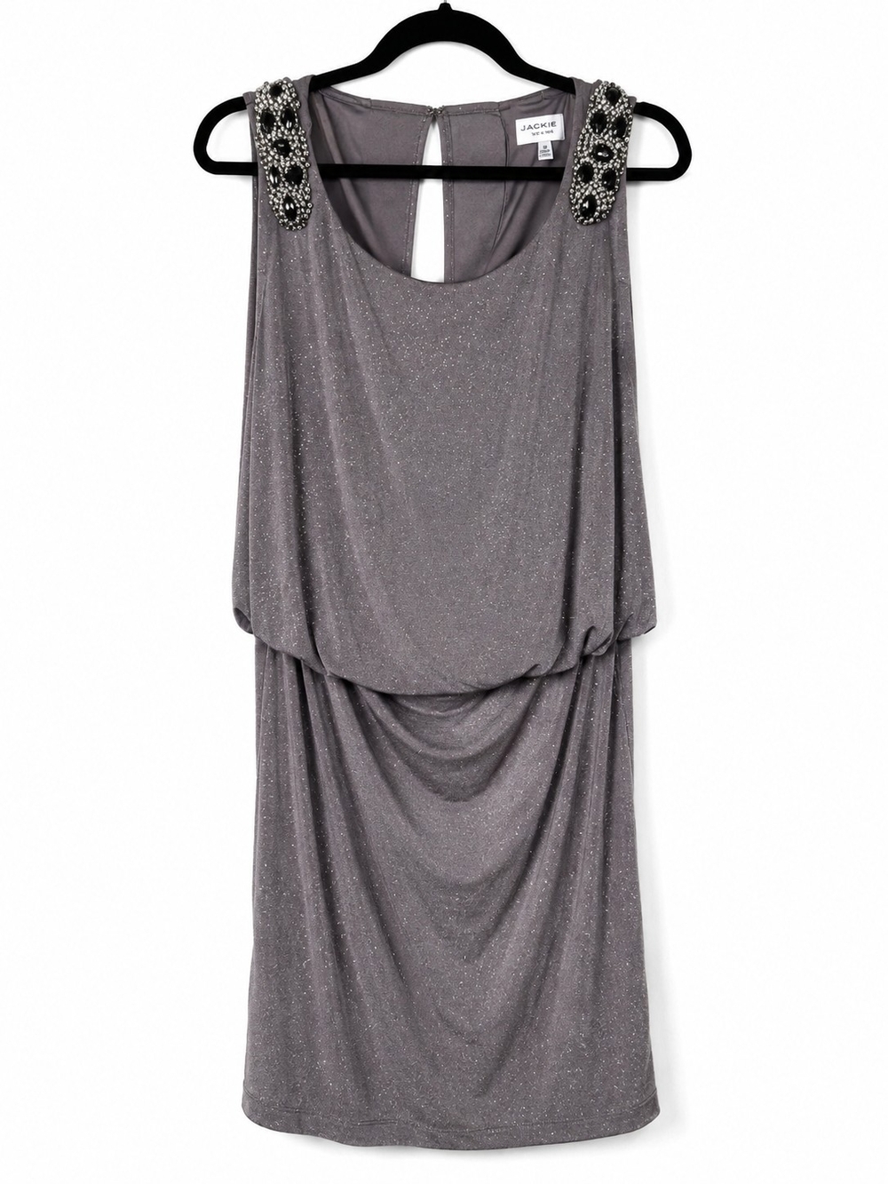 Jack by BB Dakota Sparkle Gray Beaded Shoulder Mini Dress